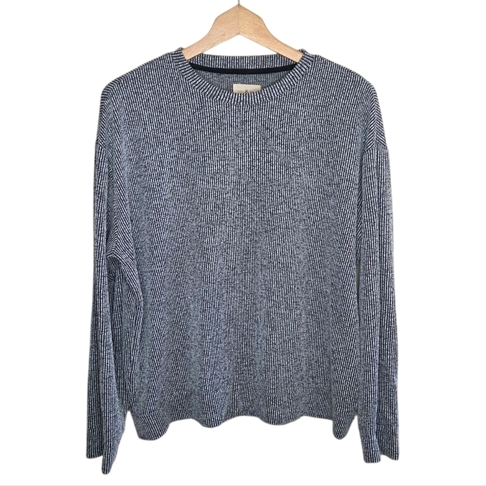Lou & Grey | Black White Gray Ribbed Long Sleeve Top Size Large